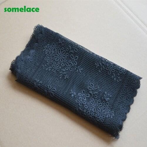 2Yds 24cm Wide Fluorescence Black Damask Stretch Lace Trim Elastic Lace Bridal Belt Headwear Garment Springy Lace Fabric