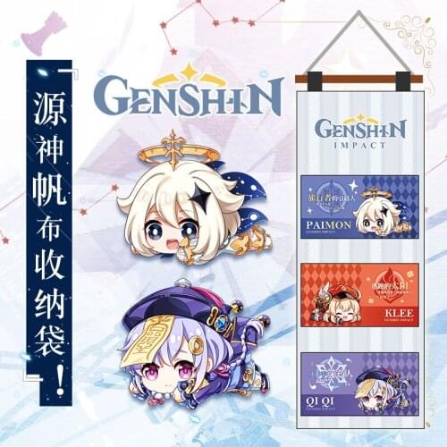 Anime Game Genshin Impact Three Grid Hanging Paimon Klee Qiqi Canvas Bag Storage Bag
