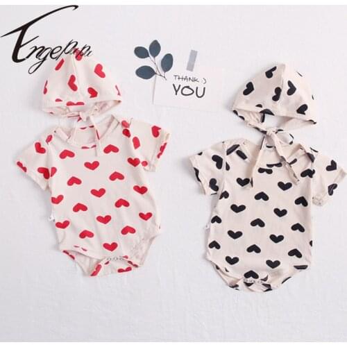 Engepapa Infant Baby Girls Cotton Short Sleeve Printing Bodysuits+Hat Summer Newborn Baby Girls Jumpsuit Baby Girls Clothes