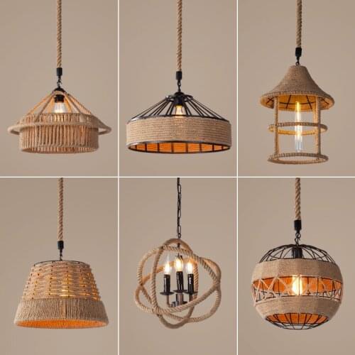 Hemp rope chandelier retro industrial style creative personality restaurant bar coffee shop clothing store American iron lamp