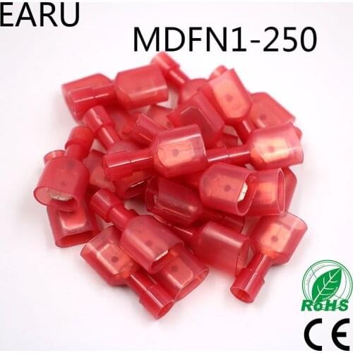 MDFN1.25-250 MDFN1-250 NYLON Brass Male Insulated Spade Joint Cable Wire Connector 100PCS 50Sets Suit 0.5-1.5mm2 22-16AWG MDFN