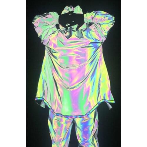 Mens Fall Winter Rainbow Colorful Reflective Long Trench Jacket Gothic Oversize Hooded Coat Fashion Harajuku Loose Windbreaker