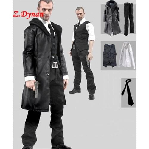 1/6 Male Leather Coat Suit Windbreaker Clothing Sets with Accessories for 12'' Men Bodies Figures