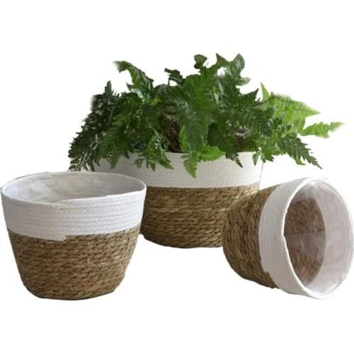 Nordic Straw Storage Basket Macrame Woven Seagrass Flower Planter Pot Clthoes Laundry Toy Container Home Decoration