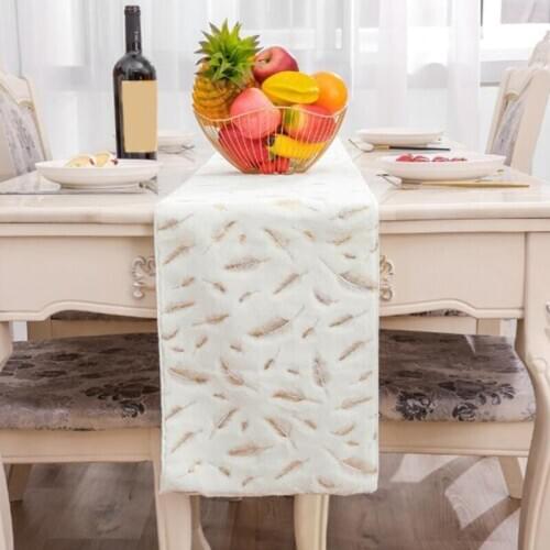 Dinner Table Runner Bronzing Feathers Party Christmas Holiday Decoration Wedding Restaurant Tablecloth Home Decoration