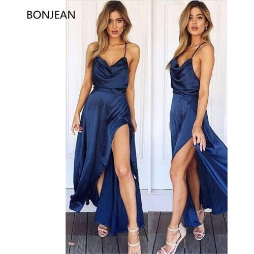 2019 Charming Long Red Sexy Prom Dress Fashion Slit Spaghetti Straps Evening Dresses Party Dress
