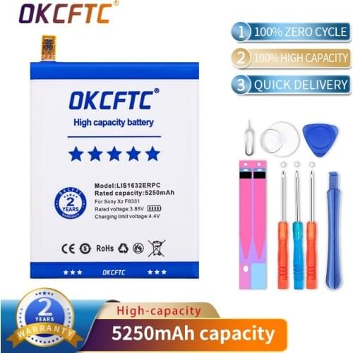 OKCFTC Original Replacement Battery For SONY Xperia XZ F8331 F8332 DUAL LIS1632ERPC Genuine Phone Battery 5250mAh