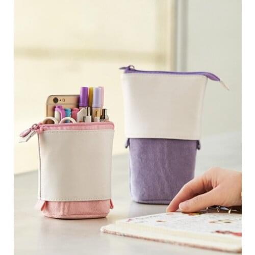 Creative Retractable Pencil Case School Large Capacity Stationery Storage Bag Kawaii Solid Color PencilCase Cute Pen Holder