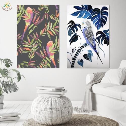 Nordic Poster Colorful Art Plant Bird Painting Wall Art Canvas Art Poster Scroll Painting Modern Wall Pictures for Living Room