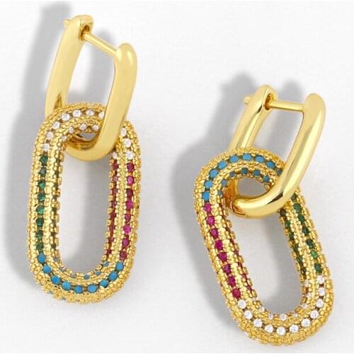CZ Multicolor Crystal Gold Drop Earrings For Women Geometric Square Earrings Dangle Pave Copper Wholesale Jewelry Gifts ersu13