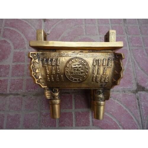 Rare old Qing Dynasty copper Ding (a tripod with two handles),Carved Elephant,with mark,best collection& adornment,Free shipping