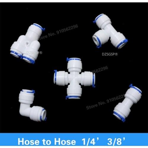 RO Water Hose Connection Straight Elbow Tee Cross 1/4" 3/8" Coupling Plastic Quick Pipe Fitting Reverse Osmosis Connector