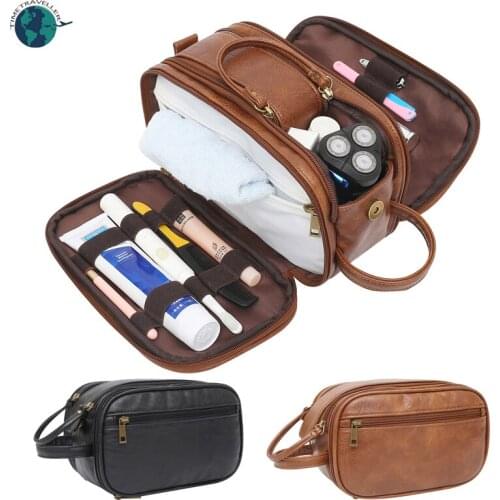 Luxury Men Toiletry Bag Travel Storage Cosmetic Bag Travel Organiser Shaving Water-Resistant Bathroom Organizer PU Cosmetic Bag