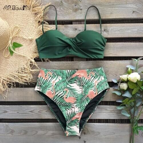 Sexy 2020 Bikini Swimsuit Women Swimwear Push Up Bikinis Set Sheet Print Female High Waist Swimming Suits For Swimsuit