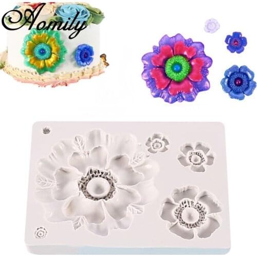 Aomily Silicone 6 holes Flower Fondant Chocolate Mould Heart Love Soap Mold Candle Polymer Clay Molds Crafts DIY Forms Base Tool