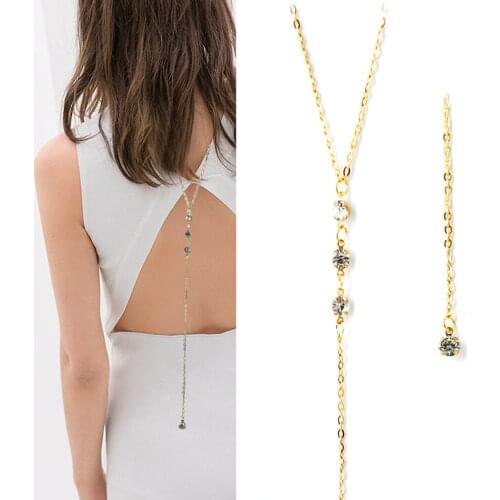 Women Backdrop Rhinestone Simple Back Necklace Fashion Shiny Backdrop Necklace Body Chain Girl Gift Beach Vacation Necklace
