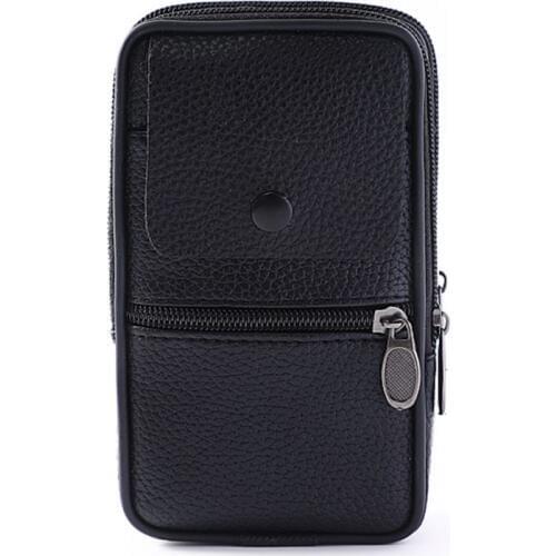 Outdoor Fashion Vertical PU Leather Men Waist Pack Portable Zip Coin Purse Phone Bag