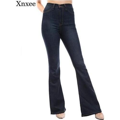 Spring New Fashion European and American Temperament Denim Solid Color Flared Trousers Micro-La Female Stretch Slim Trousers