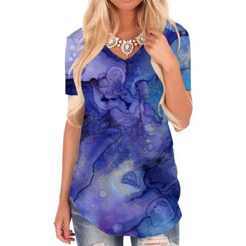 Giyu Brand Colorful T-shirt women Art Shirt Print Psychedelic V-neck Tshirt Painting Funny T shirts Womens Clothing Fashion