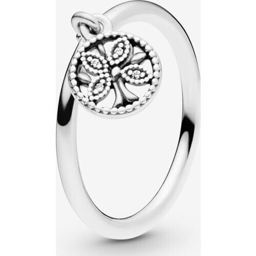 100% 925 Sterling Silver Rings for Women Dangling Family Tree Ring Clear CZ Silver Jewelry Wedding Party Gift bague femme