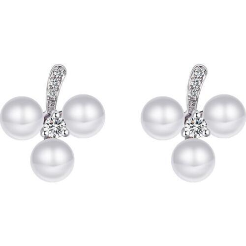 Hot Sale 1 Pair CZ Crystal Earrings Women Fashion Jewelry Gift 925 Sterling Silver Three Pearls Stud Earrings Nice