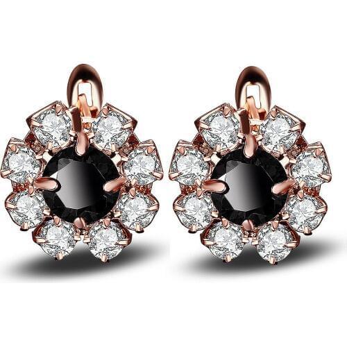 New Women Fashion flower Jewelry gold color folwer Stud Earrings Handmade Crystal CZ Stud Earring For Women ed33