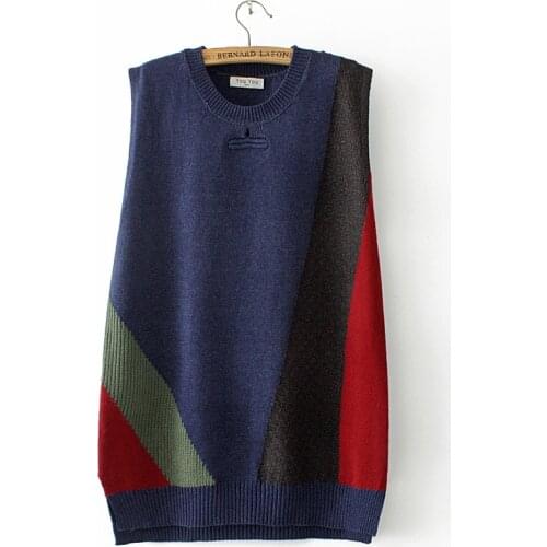Women Sweater Vest Plus Size Jumper Autumn Winter Knitted Tops Contrast Color Asymmetry Pullover Loose Knitwear XXL/4XL