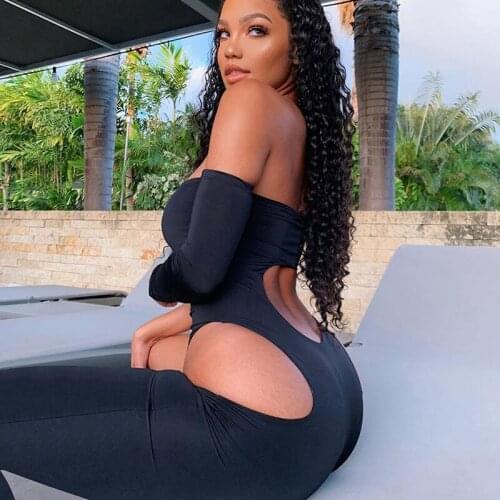 Echoine 2021 Sexy Hollow Out Fitness Women Jumpsuit One Shoulder Solid Elastic Activewear Slim Sporty Streetwear Rompers Outfits