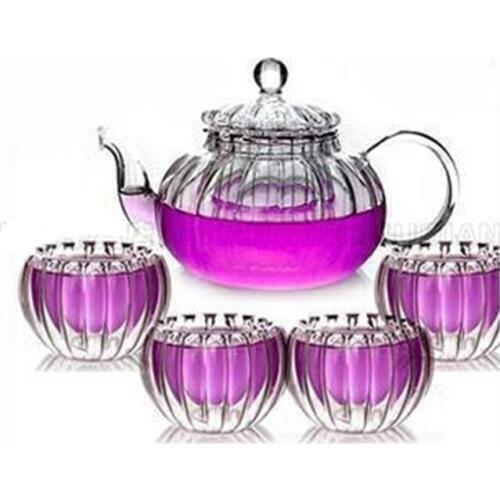 1SET 600ml Pumpkin Style Durable Glass Teapot with Filter Handmade Heat Resistant Teapot Kungfu Flower Tea Coffee Heath JO 1052