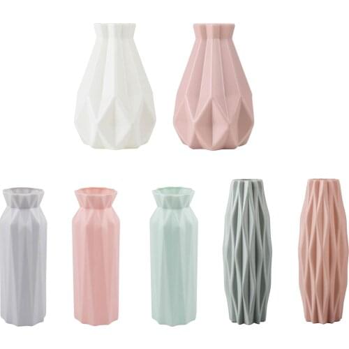1Pcs PE Big Belly/Diamond/Tree Shape Vase Flower Imitation Ceramic Plastic Flower Vase Flower Basket Nordic Style