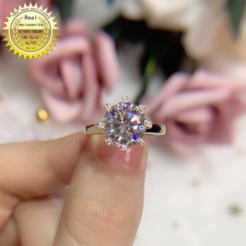 100% 18K Gold 1ct Moissanite Diamond Ring D color VVS With national certificate 010