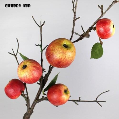 12pcs/lot ! wholesale High simulation 94cm long 5 heads artificial apple fruit branch fake plants apple tree
