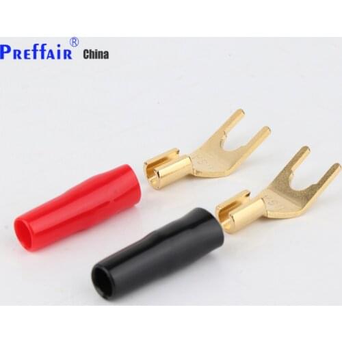 12pcs High Quality Gold Plated Spade Plug Speaker Cable Spade Connector Terminal Plug
