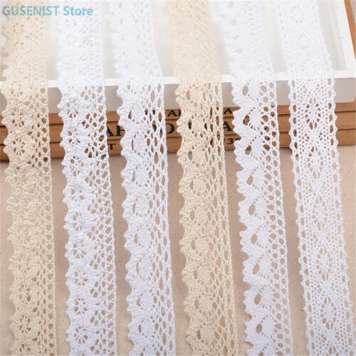 2M/lot high quality beige lace ribbon fabric cotton lace trim sewing material for Decoration Handmade garment accessories craft