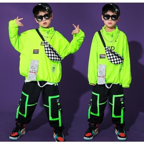 2021Hip-Hop Dance Costume For Boys Green Jacket Hiphop Pants Jazz Street Dance Wear Performance Costumes Stage Outfits DQS6284