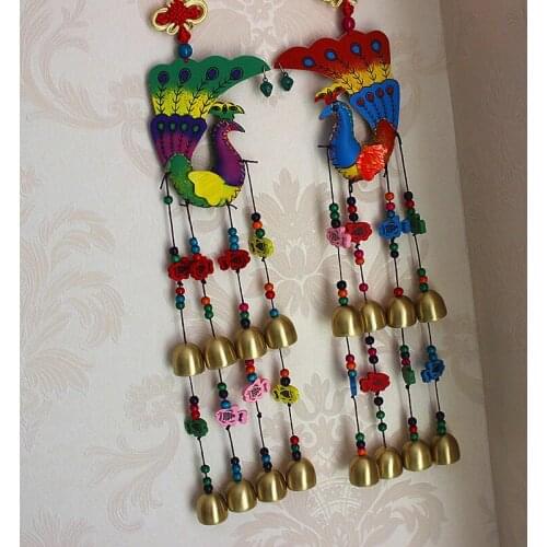 4pcs wholesale home wall efficacious Mascot Asia national minority folkways handcrafted peacock windbell Door bell lucky Pendant