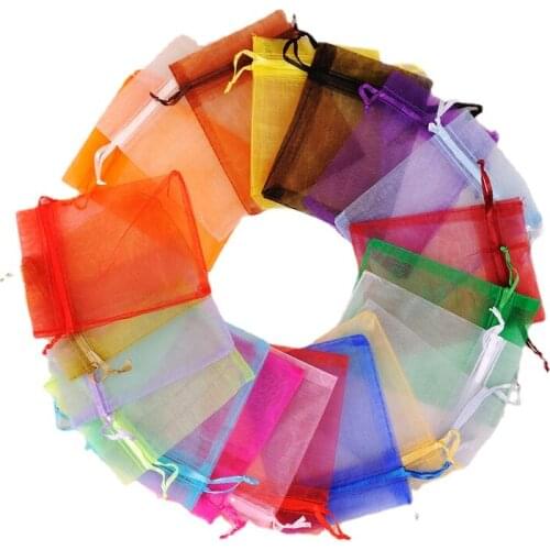 50pcs (9 Size) Gift Bag Jewelry Packaging Organza Bag Pouche Jewelry Packing Bag Birthday Party Decor Wedding Christmas Supplies