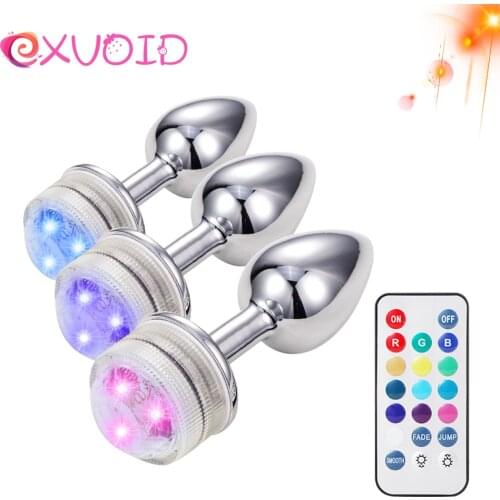 EXVOID LED Night Light Anal Plug Prostate Massager Anal Sex Toys for Men Woman Sex Shop Metal Butt Plug Adult Products
