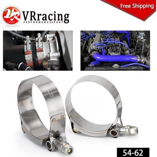FREE SHIPPING SS304 2PCS/LOT CLAMPS 2" INCH (54-62)STAINLESS SILICONE TURBO HOSE COUPLER T BOLT CLAMP KIT VR5250