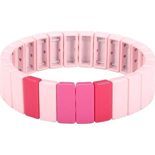 Charm Pink Tile Bracelet Enamel Stretch Bracelets Stacks Square Comb Wrap Cuff Friendship Bracelet Best Friend Gift For Women