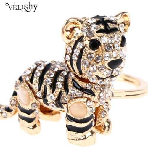 Crystal Animal Siberian Tiger Keychain Car Accessories Creative Design Keyrings Cartoon Tiger Key Chain Women Bag Charm Pendant