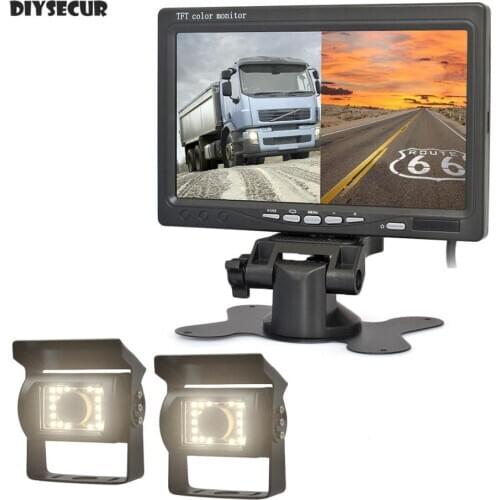 DIYSECUR 7inch 2 Split LCD Screen Car Monitor LED Night Vision CCD Rear View Car LED Camera System for Bus Houseboat Truck