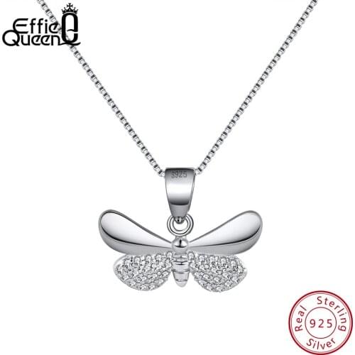 Effie Queen Real 925 Sterling Silver Women Necklaces Silver Gold-color Butterfly shape AAA Zircon Fashion Pendant Jewelry BN89
