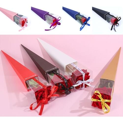 Elegant Single Flower Rose Cone Gift Box Valentines Day Wedding Decor Luxury Florist Packaging Supplies Romantic Surprise