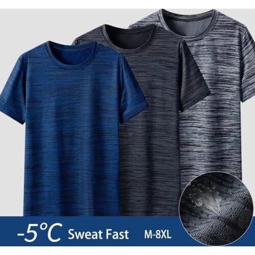 Mens Running T Shirts Quick Drying Sport T-Shirts Short Sleeve Large Size Breathable Clothes Loose Summer Ice Silk
