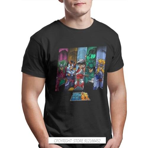 Saint Seiya Manga Cartoon Knights Of The Zodiac Classic Men Tshirt Homme Graphic Clothes Fashion Pure Cotton Harajuku T Shirt