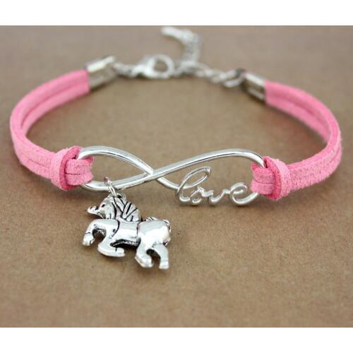 Hot Sale Fashion Handmade Unisex Antique Silver Infinity Love Unicorn Charm Womens Bracelets for Women