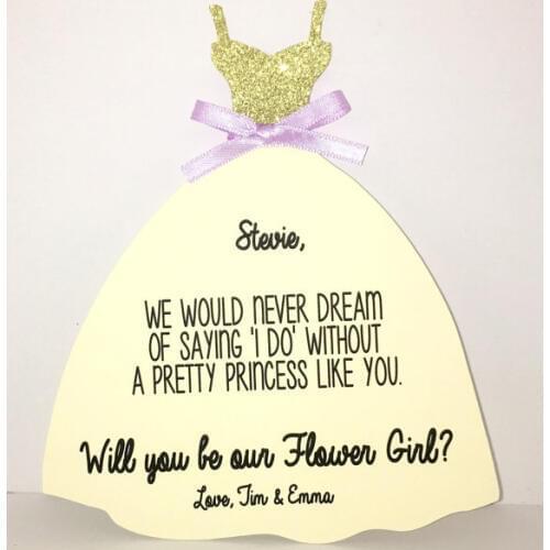 Custom color name Will you be my bridesmaid maid of honor flower girl wedding Dress invitations Proposal Cards Party favors