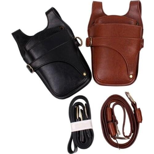 Hair Scissor Holster Pouch with Waist Shoulder Belt for Hairdressers Barber PU Leather Shears Hairdressing Tool Case Bag Holder
