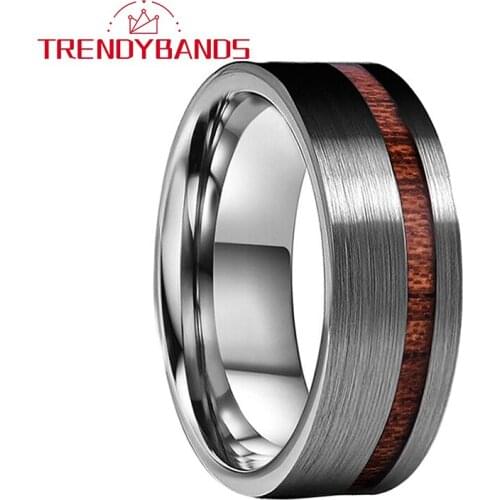 8MM Tungsten Carbide Wood Inlay Rings Wedding Bands For Men Women Brushed Finish Pipe Cut Comfort Fit